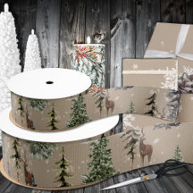 Rustic Kraft Winter Woodland Spruce Treer Reindeer