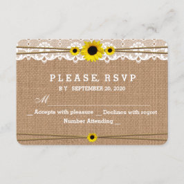 Rustic Lace, Sun Flowers, RSVP de Casamento Burlap