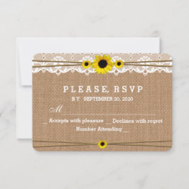 Rustic Lace, Sun Flowers, RSVP de Casamento Burlap