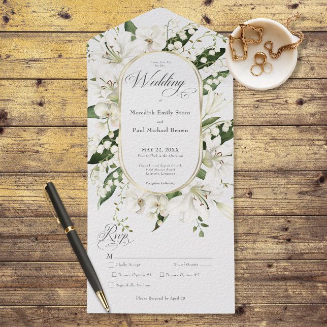 Rustic Lily do Janto Valley Floral White (Also available with a QR code or without dinner selection options.)