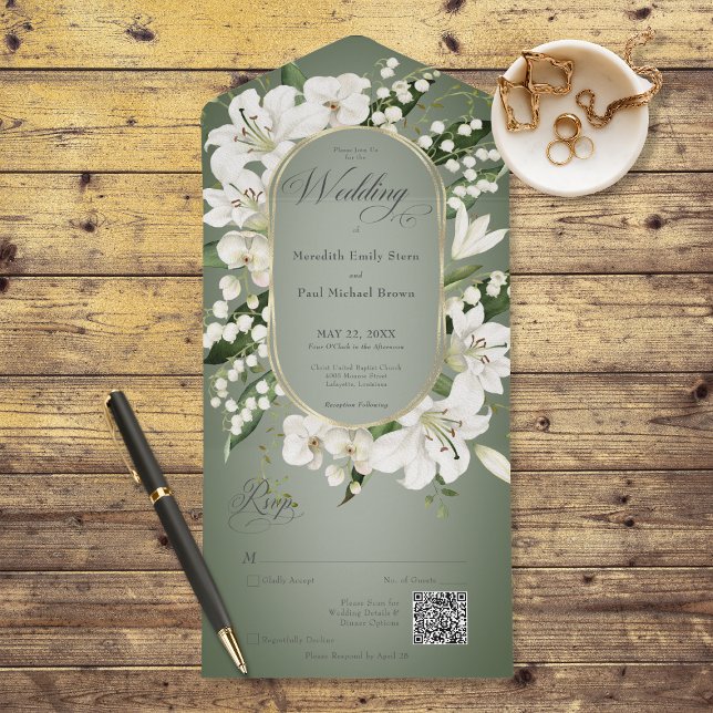 Rustic Lily of the Valley Floral Sage Code (Also available without a QR code; with or without dinner selection options.)