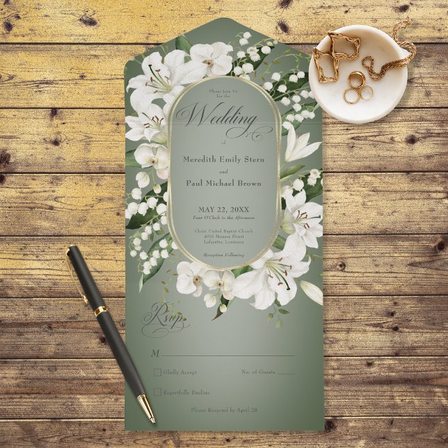 Rustic Lily of the Valley Floral Sage No Janto (Also available with a QR code or with dinner selection options.)