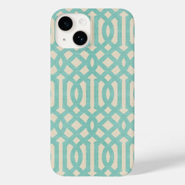 Rustic Linen Beige e Aqua Trellis (Verso)