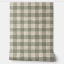 Rustic Linen Buffalo Check Beige and Green Plaid