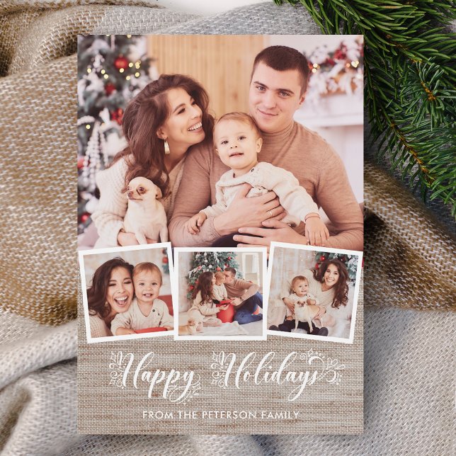 Rustic Linen & Happy Holidays Script 4-Photo (Criador carregado)
