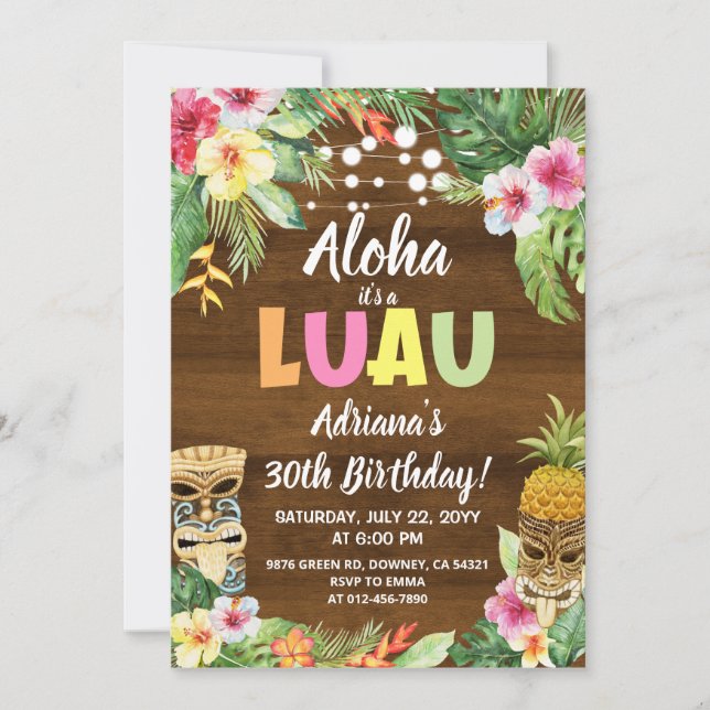 Rustic LUAU Tropical Aloha Convite de Aniversário (Frente)