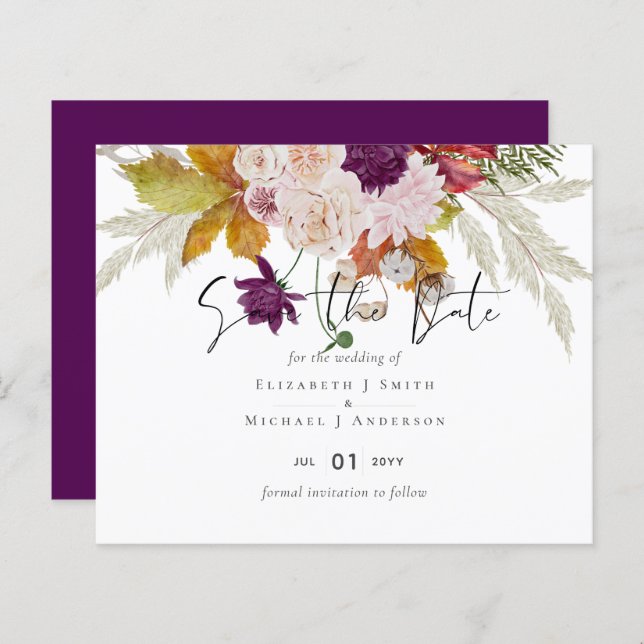 Rustic Maroon Ginger Blush Casamento Salve as Data (Frente/Verso)