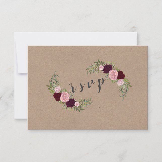 Rustic Marsala Floral Artesanato Paper Weding RSVP (Frente)