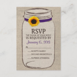 Rustic Mason Jar & Burlap e Sunflower RSVP Card