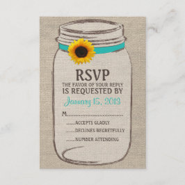 Rustic Mason Jar & Burlap e Sunflower RSVP Card
