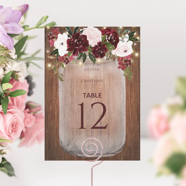 Rustic Mason Jar Floral Large WedTable Number (Criador carregado)