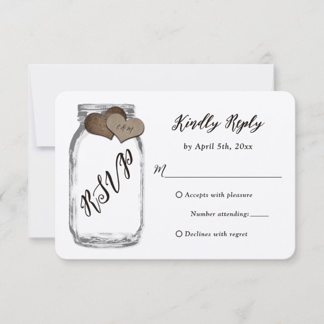 Rustic Mason Jar Kraft Paper Weding RSVP (Frente)