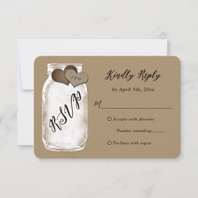 Rustic Mason Jar Kraft Paper Weding RSVP (Frente)