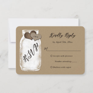 Rustic Mason Jar Kraft Paper Weding RSVP