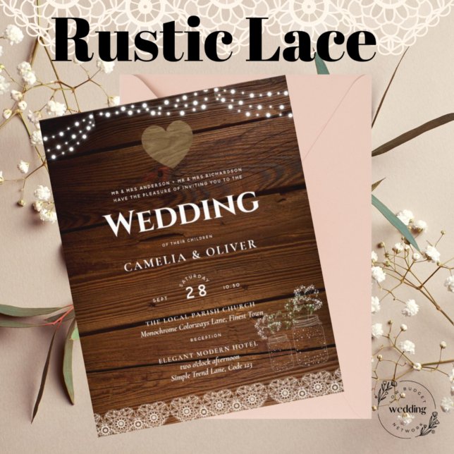 Rustic Mason Jars Lights Lace Gypsophilia WEDDING (Criador carregado)