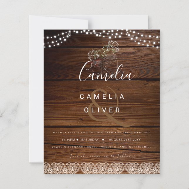 Rustic Mason Jars Lights Lace Gypsophilia WEDDING (Frente)