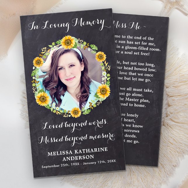 Rustic Memorial Sunflower Funeral Prayer Card (Criador carregado)