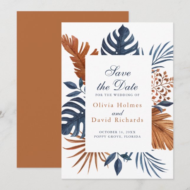 Rustic Midnight Blue Monstera Salve o Cartão de Da (Frente/Verso)