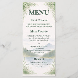 Rustic Mountain Forest Watercolor Wedding Menu
