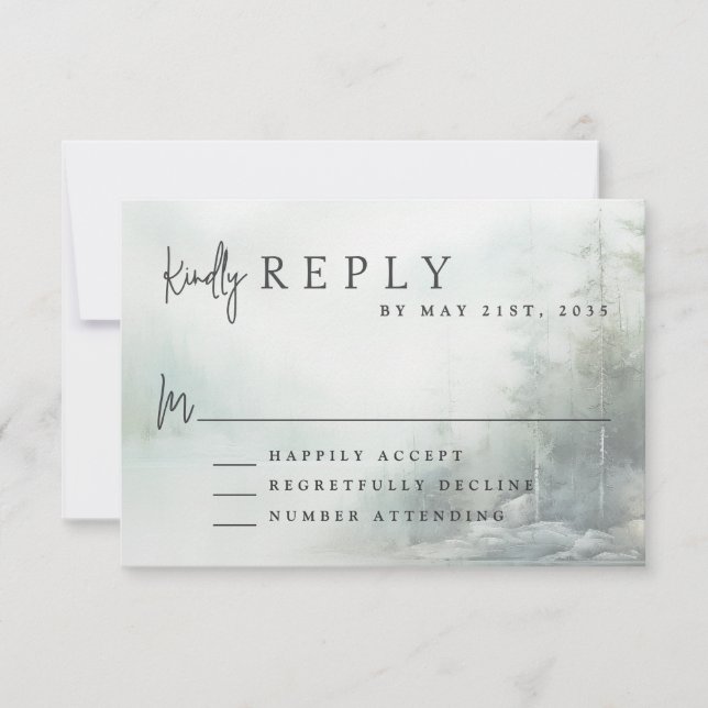 Rustic Mountain Lake Modern Wedding RSVP (Frente)