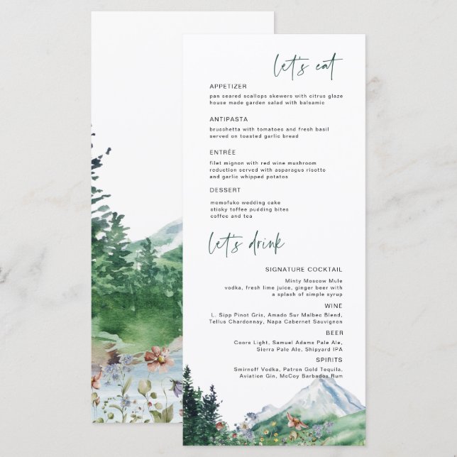Rustic Mountain Wildflower | Boho Wedding Menu (Frente/Verso)