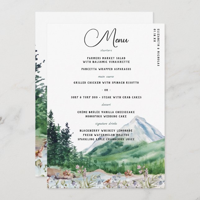 Rustic Mountain Wildflower | Boho Wedding Menu (Frente/Verso)