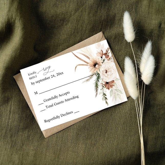 Rustic Neutral Boho Floral no Meal RSVP 2 (Criador carregado)