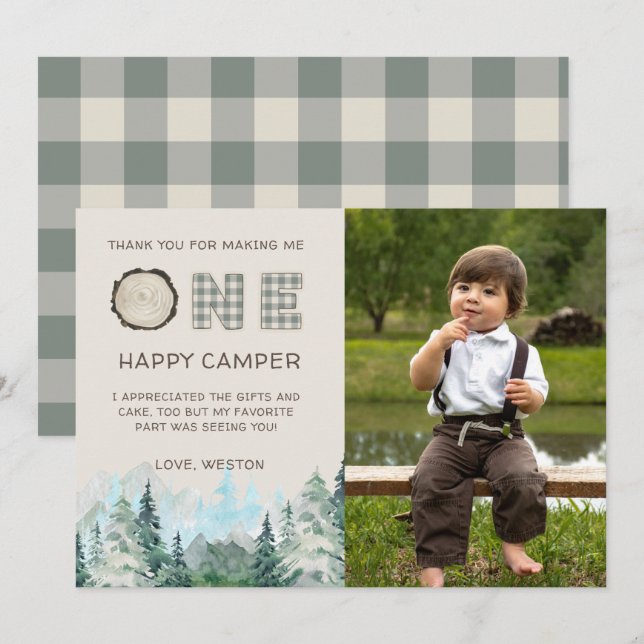 Rustic One Happy Camper Obrigado Cartões (Frente/Verso)