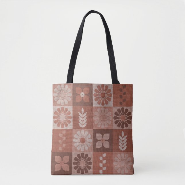 Rustic Orange Brown Burlap Linen Pattern Tote Bag (Frente)