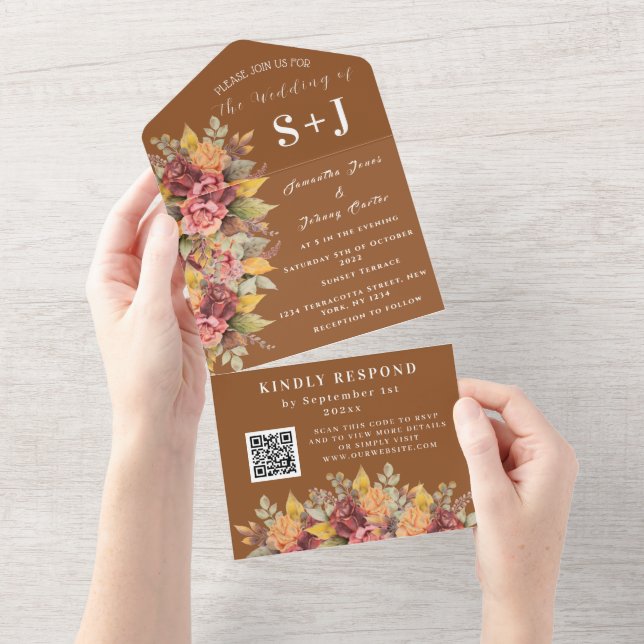 Rustic Orange Terracotta Fall Boho Weding RSVP (Aba destacável)