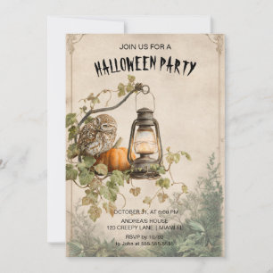 Rustic Owl e Lanterna Festa de Halloween Convite
