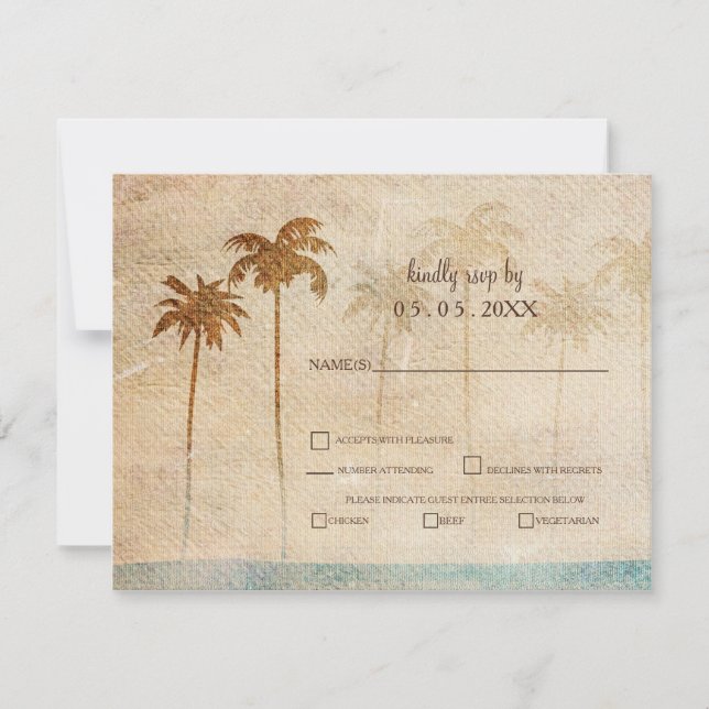 Rustic Palm Trees Beach Wedding rsvp (Frente)