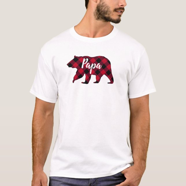 Rustic Papa Bear Red Buffalo Xadrez T-Shirt (Frente)