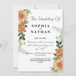 Rustic Peach Floral Wedding Convite Greenery