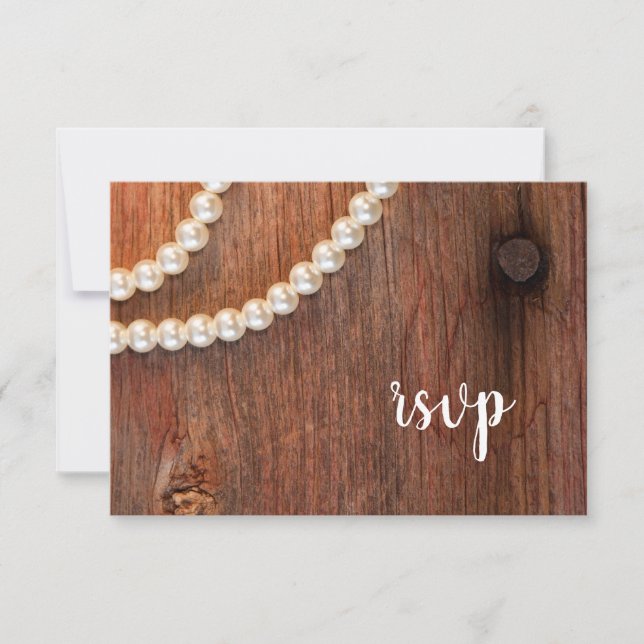 Rustic Pearls Barn Wood Country Casamento RSVP (Frente)