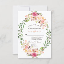 Rustic Pink Blush Floral Bloom Weding RSVP