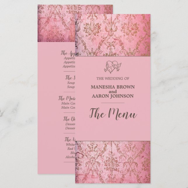 RUSTIC PINK - Cartão de Menu de Casamento (Frente/Verso)
