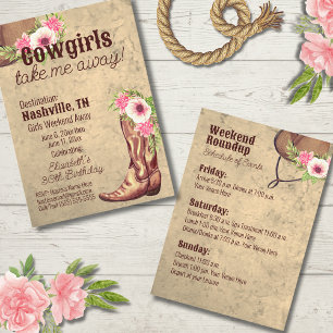 Rustic Pink Floral Cowgirl Convite 2 lados
