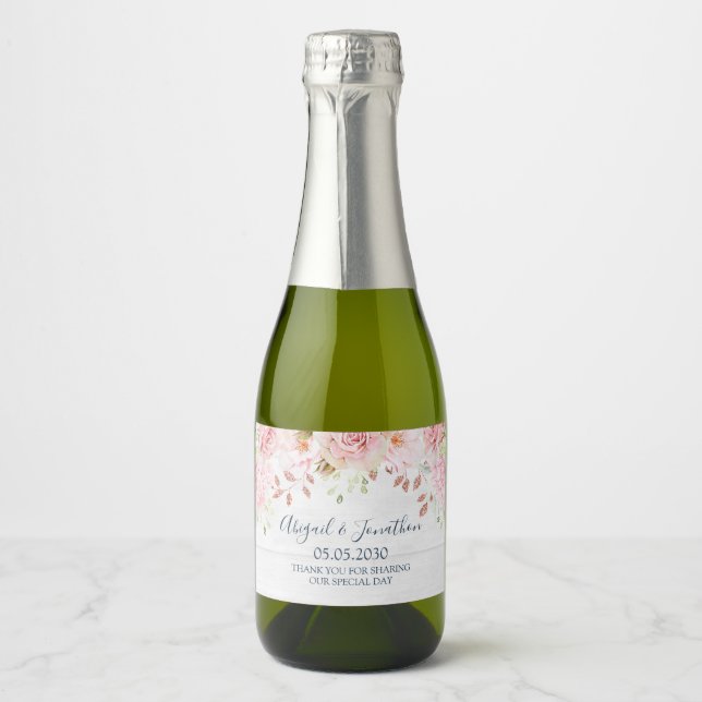 Rustic Pink Floral Spring Wedding Wine Label (Frente)