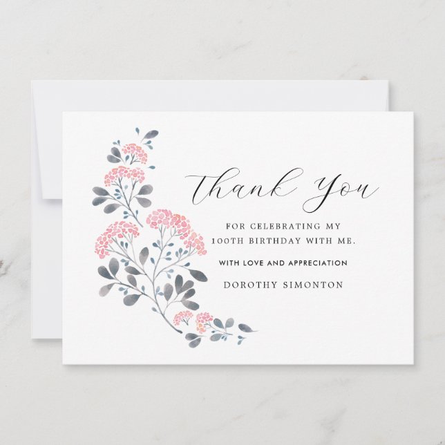 Rustic Pink Wildflower 100º Aniversário Obrigado (Frente)