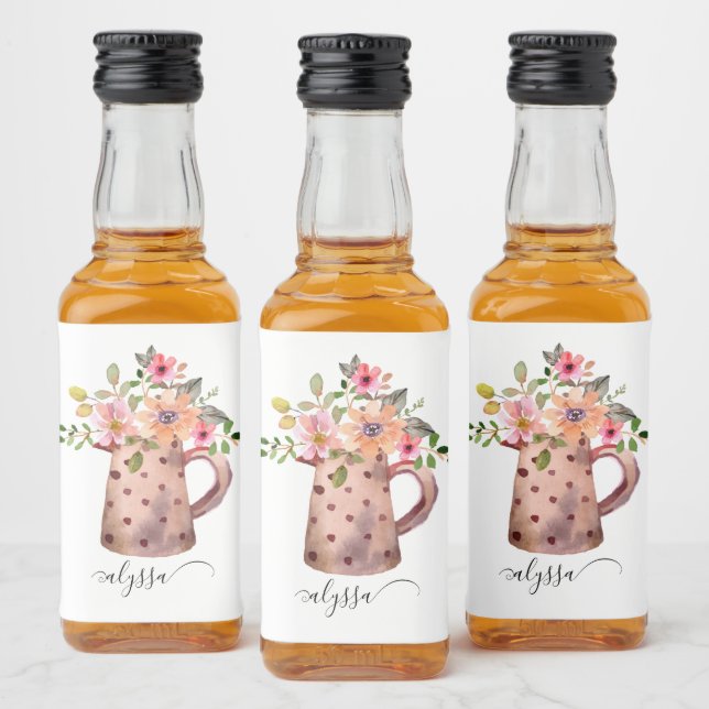 Rustic Pitcher Peach & Mauve Watercolor Floral (Garrafas)