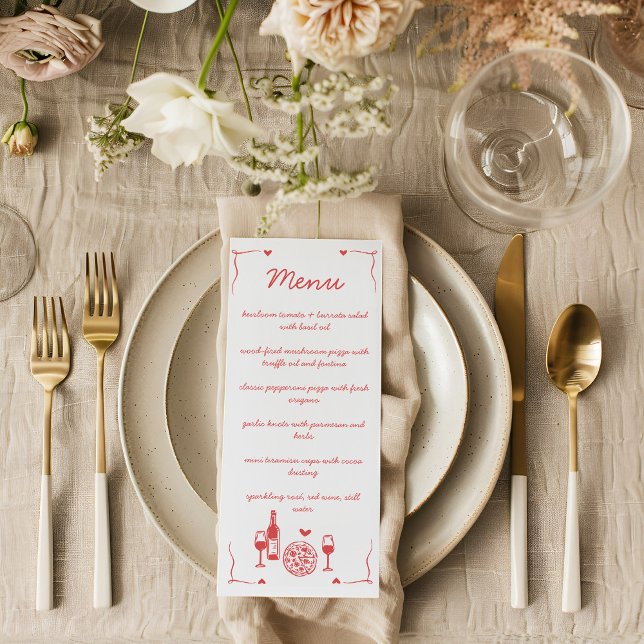 Rustic Pizza & Wine Bridal Shower Flat Menu (Criador carregado)