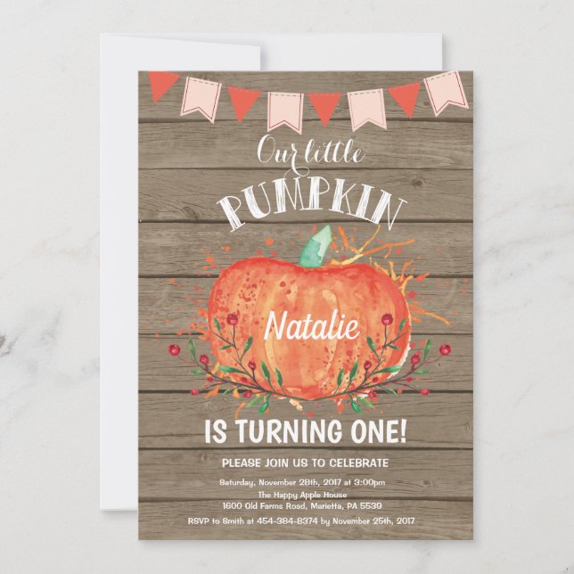 Rustic Pumpkin Birthday - Convite Rosa (Frente)