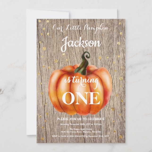 Rustic Pumpkin Fall Birthday Convite Dourado (Frente)