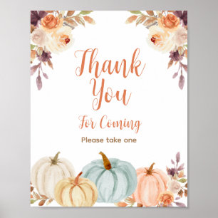 Rustic Pumpkin Floral Obrigado por vir Poster