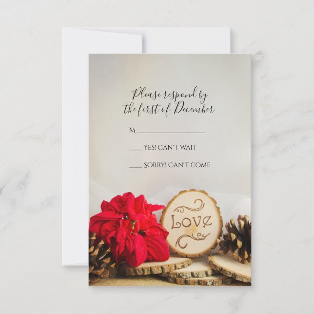 Rustic Red Poinsettia Woodland Casamento RSVP (Frente)