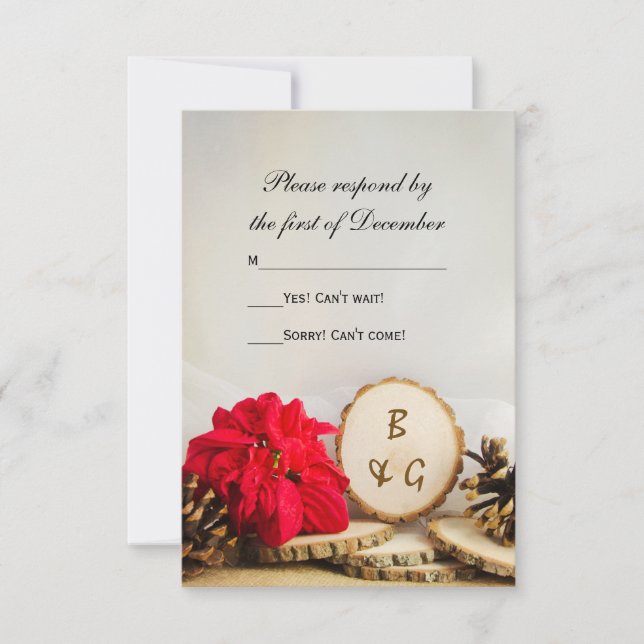 Rustic Red Poinsettia Woods Wedding RSVP (Frente)
