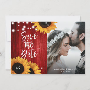 Rustic Red Sunflower Save The Date Cartões com fot