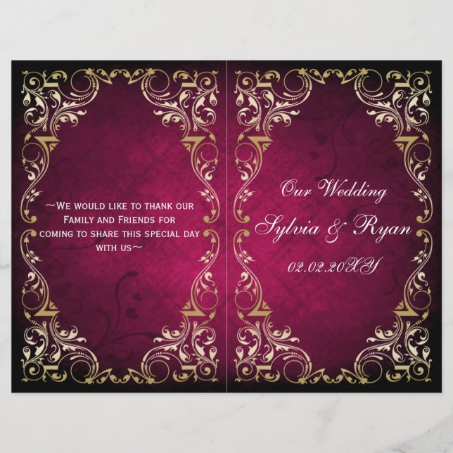 Rustic Regal Fuchsia Ornamental E Casamento Dourad (Frente)