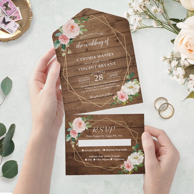 Rustic Romance Blush Floral Casamento Geométrico (Criador carregado)